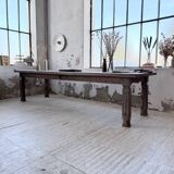 XL farmhouse table in solid oak, brutalist style, 20th century.