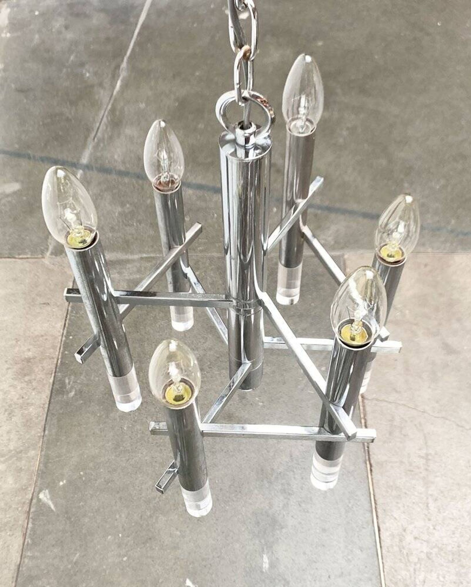 Italian chrome and acrylic chandelier from the space age mid-century by Gaetano Sciolari, 1960s.