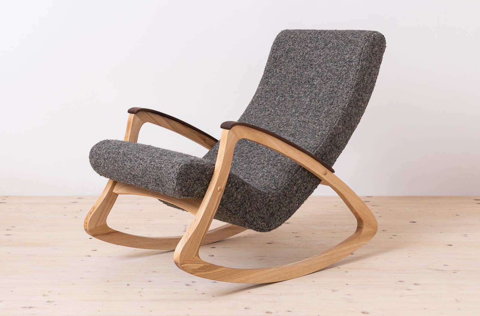 Mid Century Modern Vintage Rocking Chair, Czechoslovakia, 1950s, Reupholstered