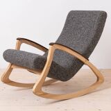 Mid Century Modern Vintage Rocking Chair, Czechoslovakia, 1950s, Reupholstered