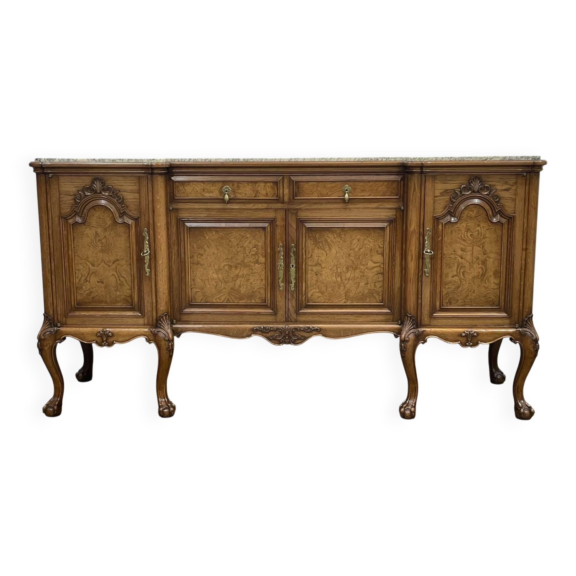 SOUBRIER Chippendale sideboard in oak, elm burl and marble