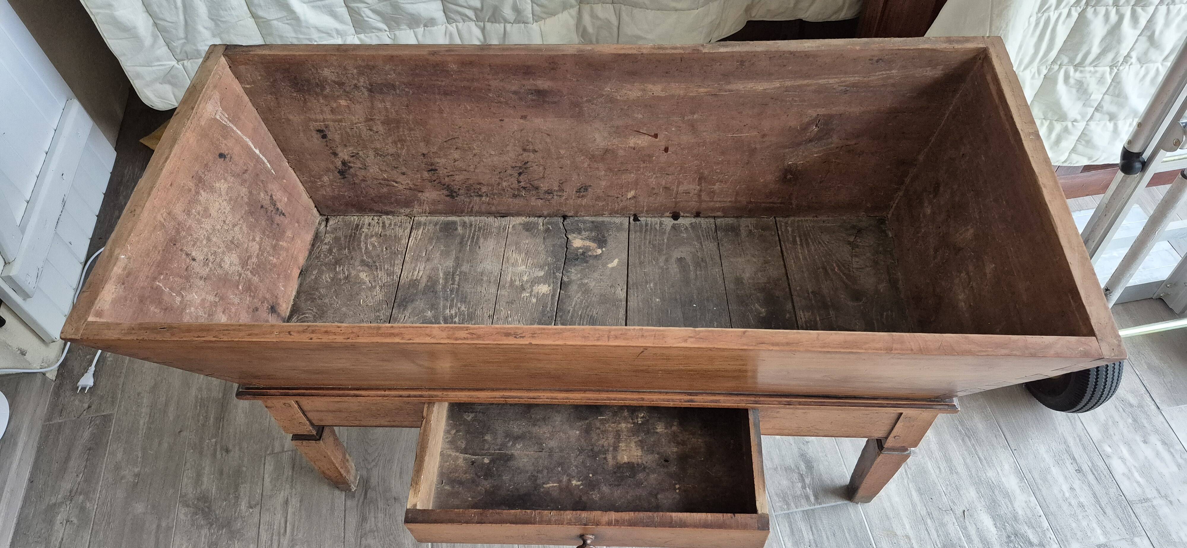 Old dough mixer/Massive wooden board with lid and drawer