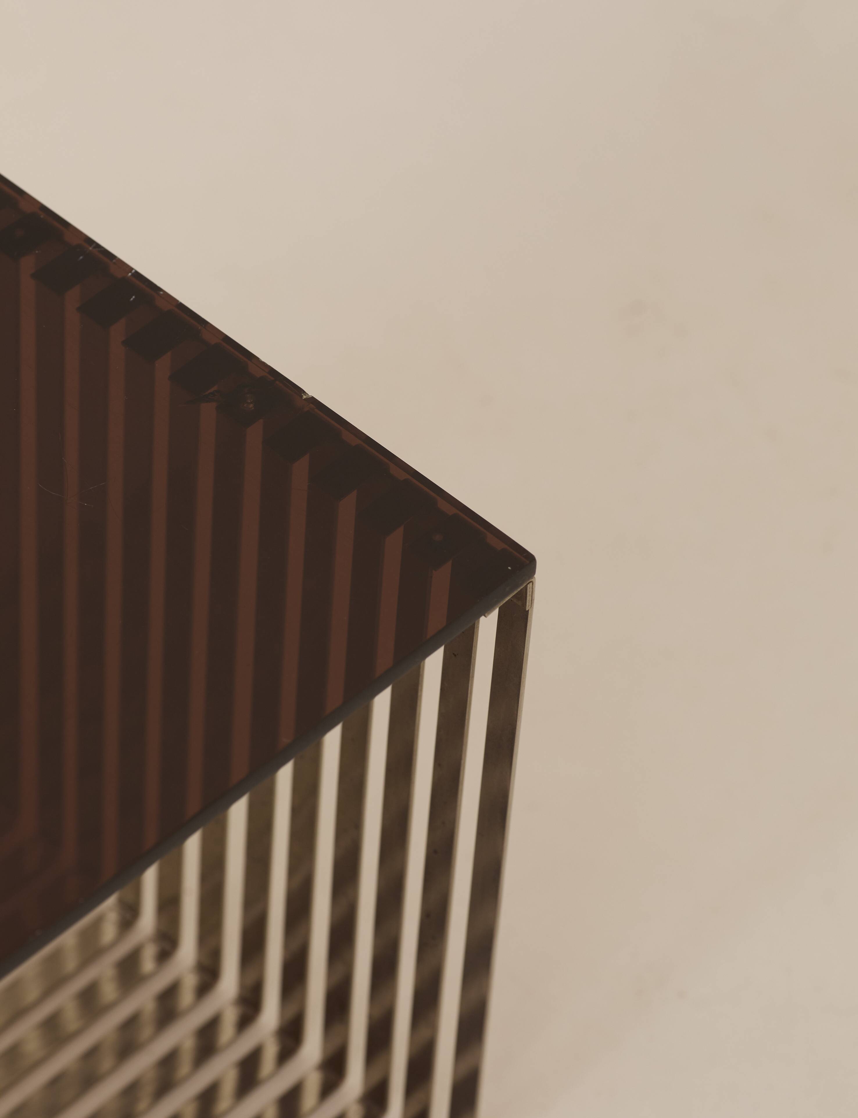 Side table, bedside table in plexiglass and chrome metal, around 1970.