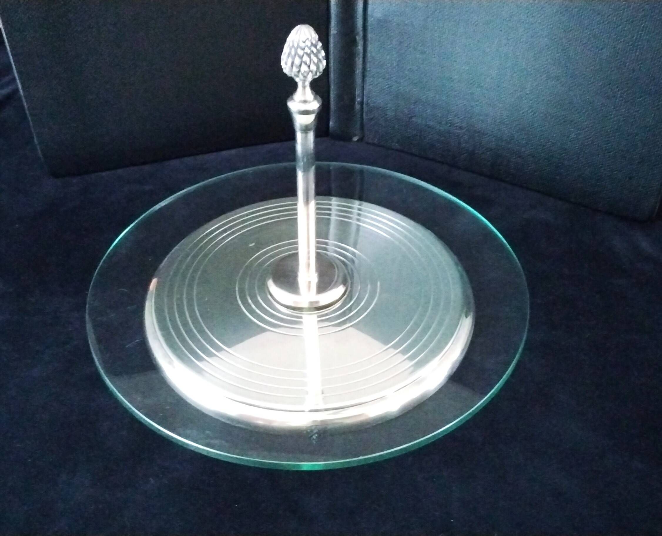 Cheese platter in glass and silver-plated metal Alexandre Gelb