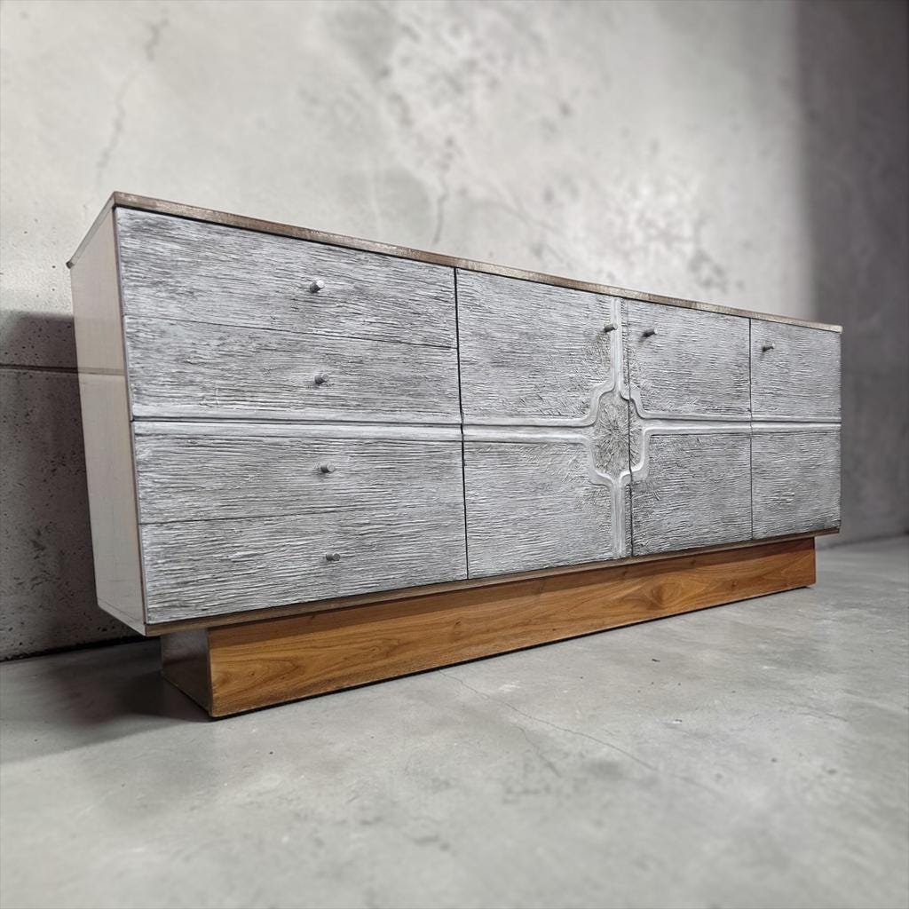 Vintage brutalist wooden sideboard / chest of drawers / buffet