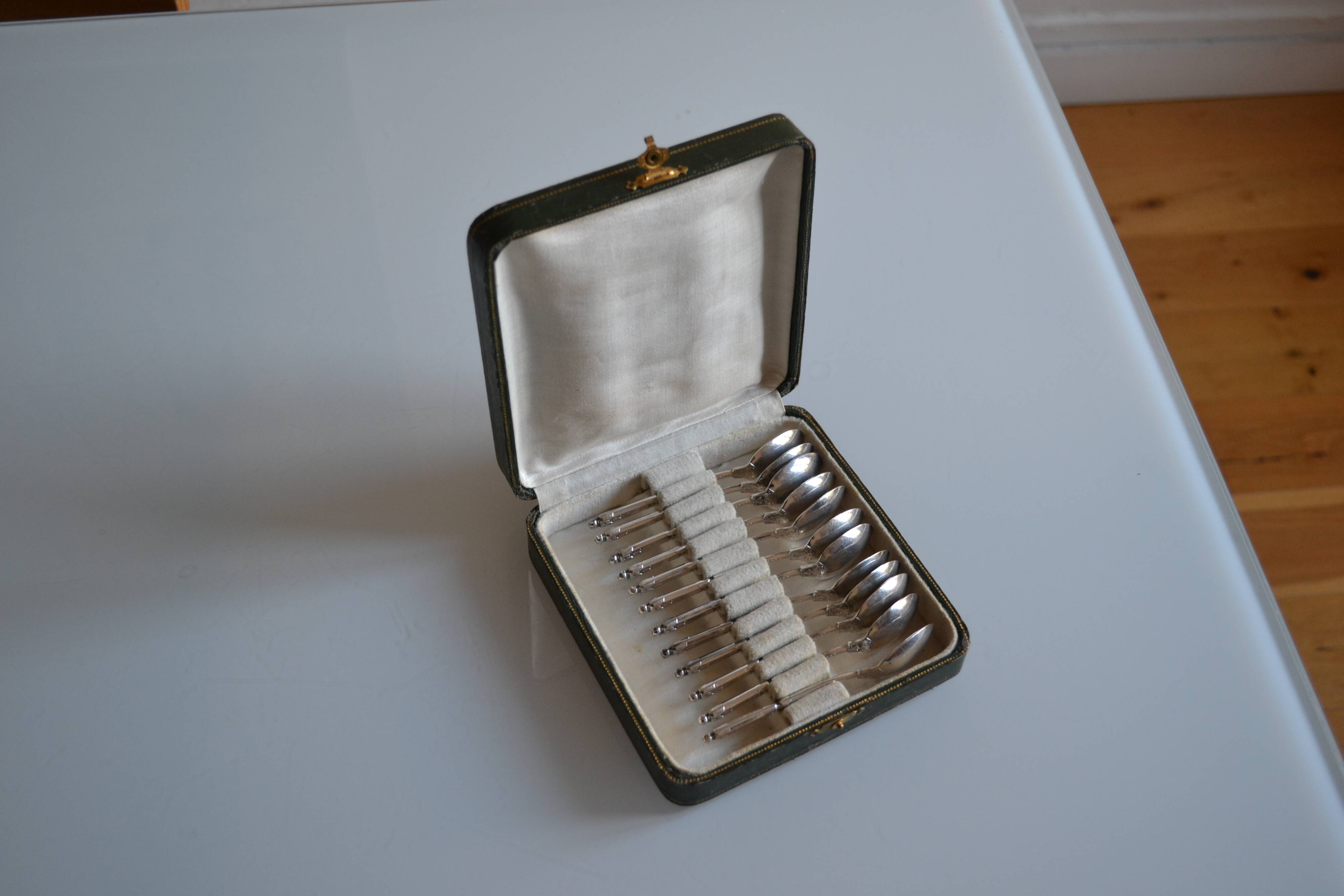 12 Silver-plated metal mocha spoons with Russian handle + box