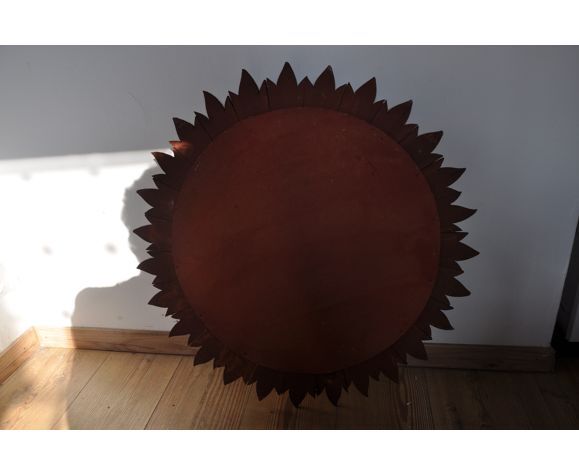 Golden wooden sun mirror, France, 1980, 70cm