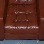 Vintage Minimalist Brown Leather Buttoned Armchair