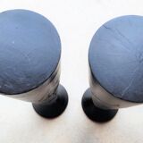 Pair of design black wooden candlesticks with its apparent veining