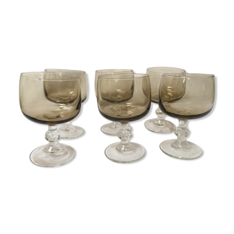 Set of 6 vintage wine glasses smoked glass