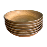 6 assiettes creuses en grès émaillé marron Longchamp, années 1970