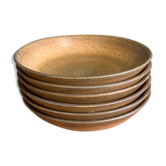 6 Longchamp brown enameled stoneware soup plates, 1970s