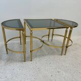 Table basse néoclassique en laiton et verre fumé, 1970