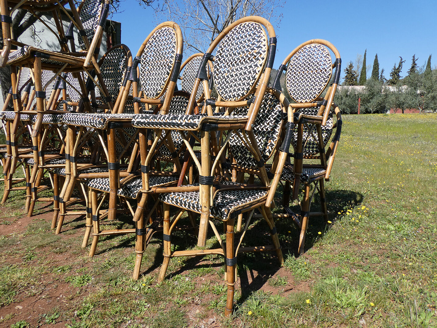Lot of chairs Bistro terrace type Paris in rattan & braiding