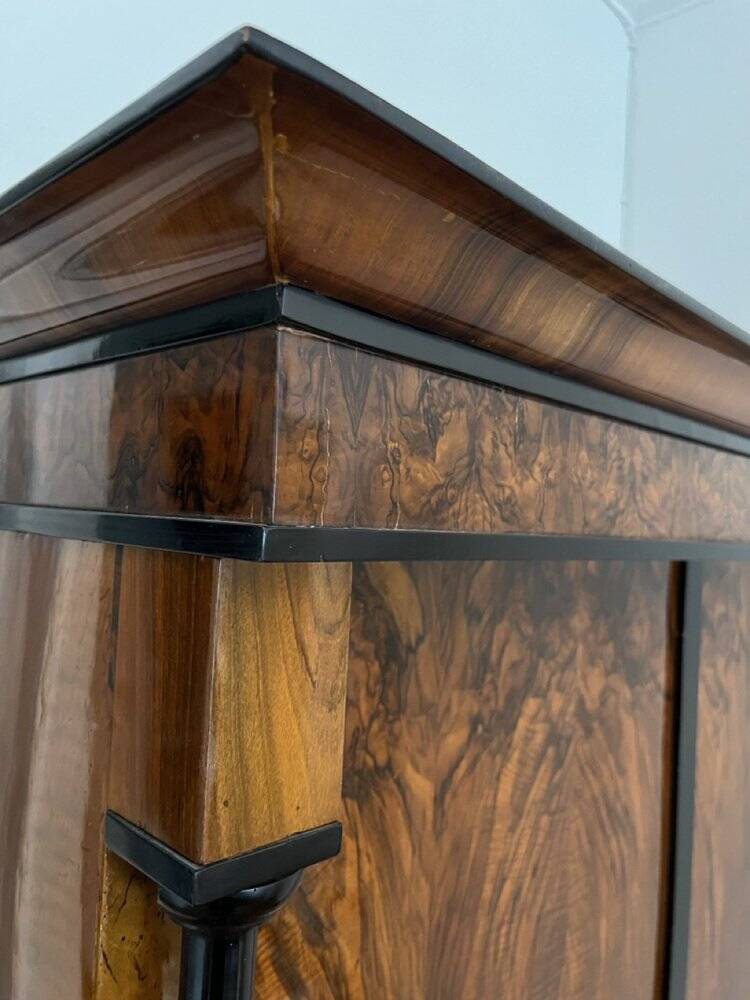 Biedermeier Armoire, Walnut Veneer and Full Columns, Austria, circa 1820