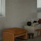 Maralunga ottoman in leather, Vico Magistretti for Cassina, Italian modern, 1973