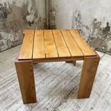 Square pine coffee table from the 70s revival