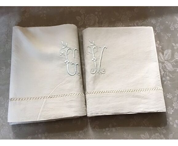 Pair of antique sheets marked "CV"