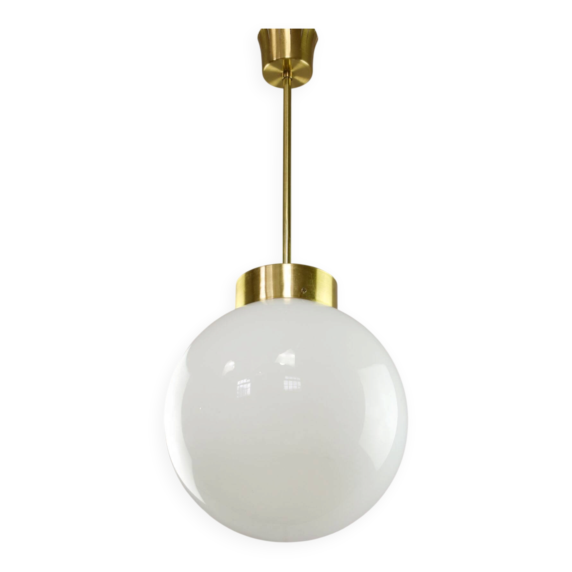 Big Mid-Century Italian Opaline & Brass Globe Pendant Lamp