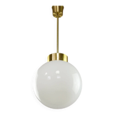 Big Mid-Century Italian Opaline & Brass Globe Pendant Lamp