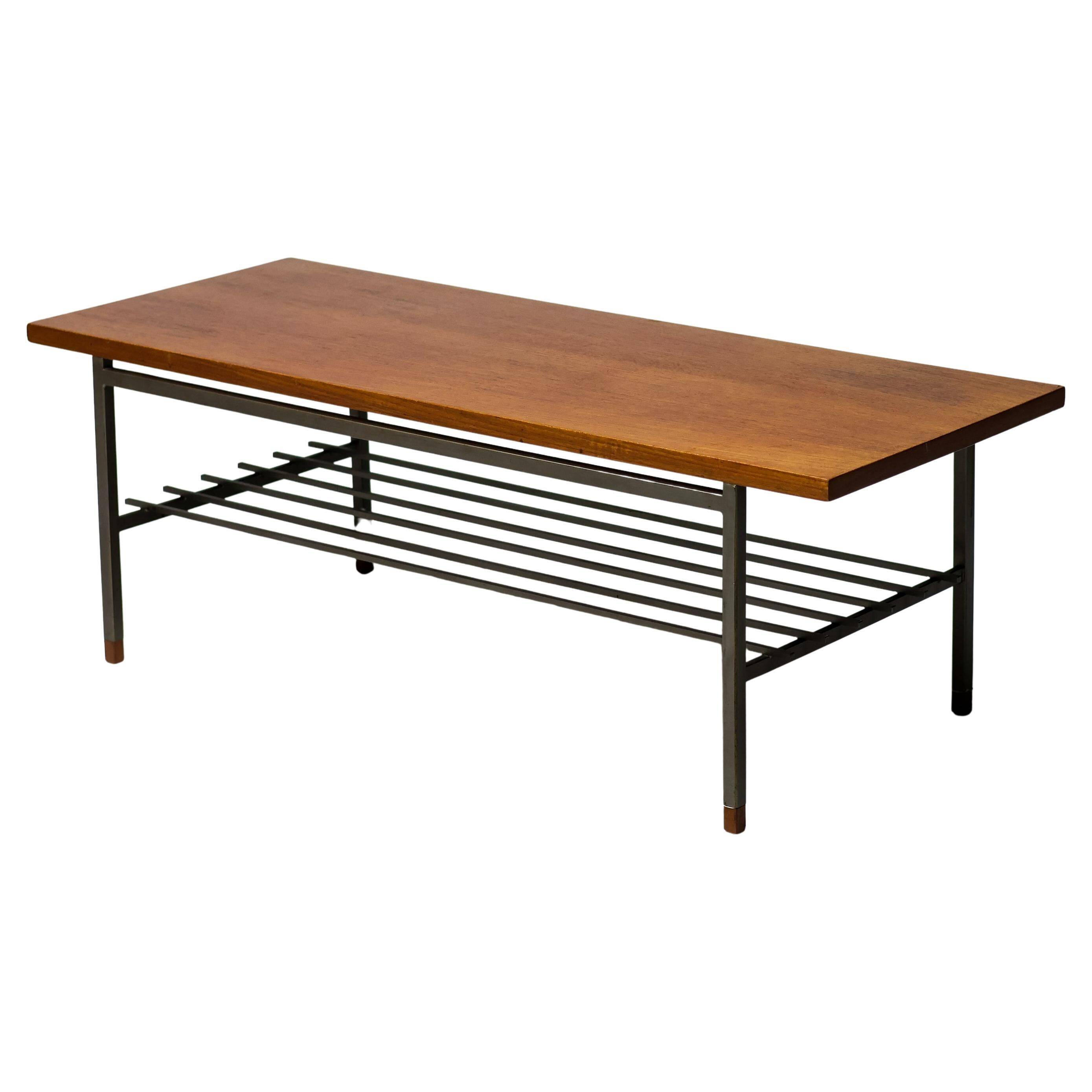 Dutch modernist coffee table with a square base and teak top, 1950s.