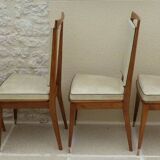 6 Vintage chairs in white beige imitation leather and solid wood with brass legs
