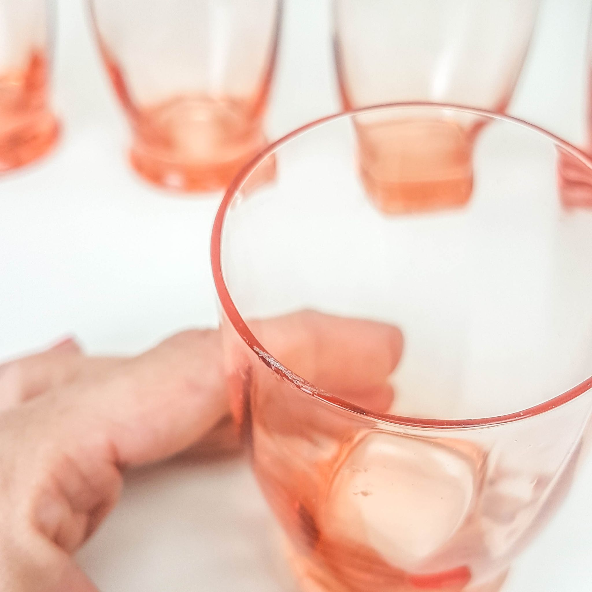 Lot of 11 vintage verrine pink glass liqueur glasses