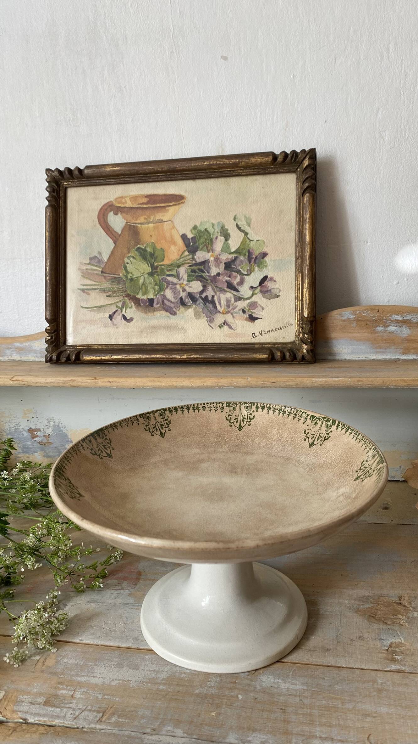 Patinated ironware compote dish, antique fruit bowl.