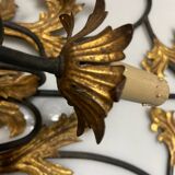 Extra Large Italian Tole Wall Light Sconce with Murano Glass Flowers