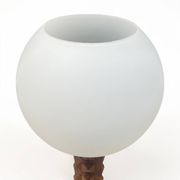 Wooden lamp in wabi-sabi brutalist style by Charles Dudouyt with white opaline.