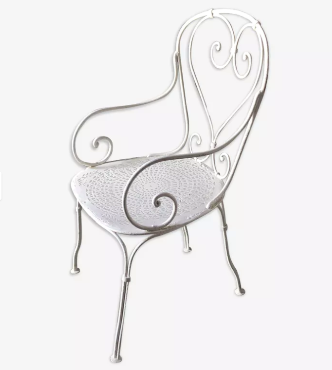 White openwork wrought iron armchair