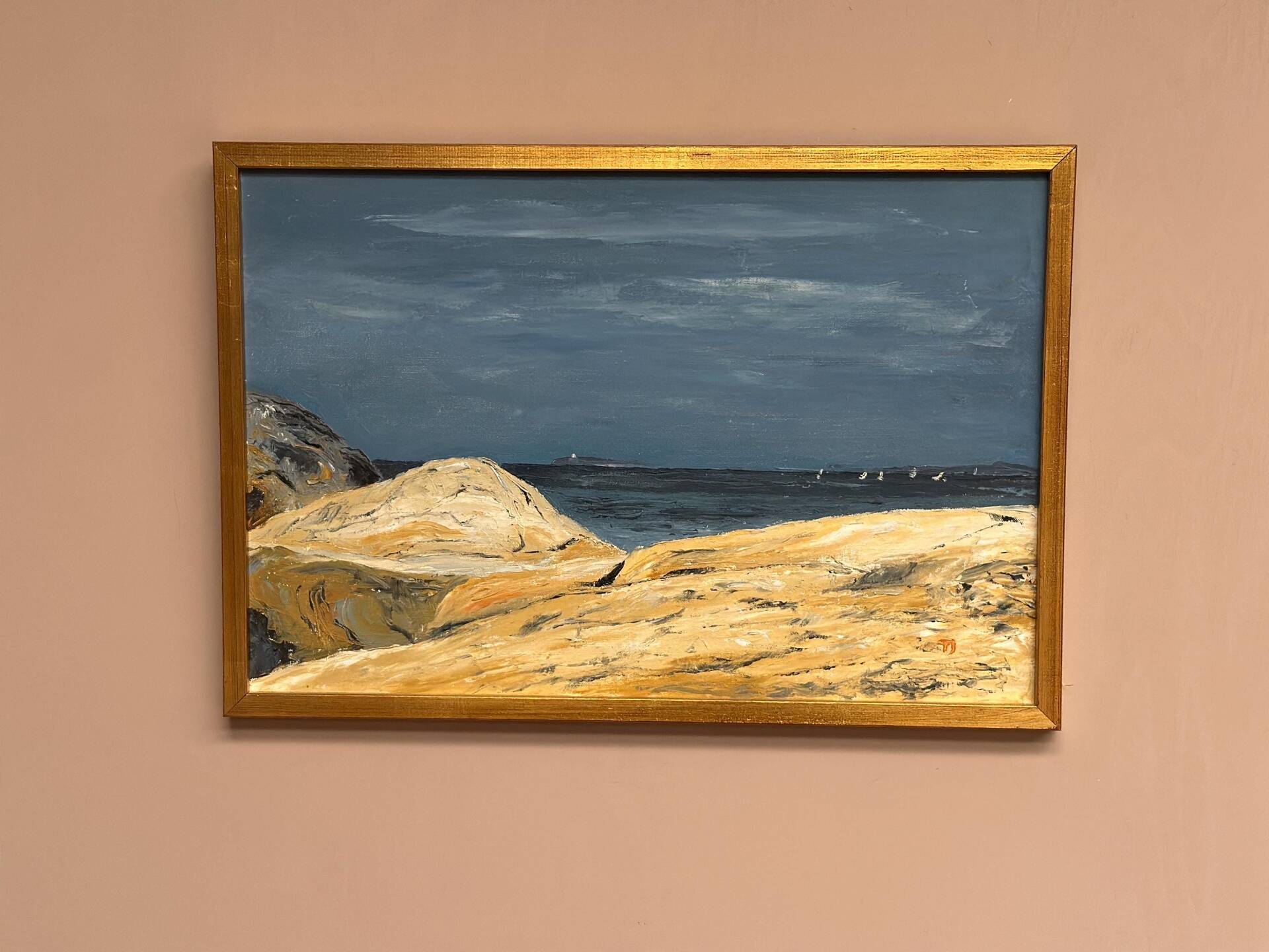 Swedish Oil on Canvas – “Seascape” by T.J. – Signed – Vintage & Framed