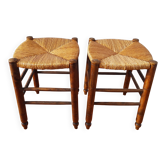 Pair of stools with straw seats, 1960
