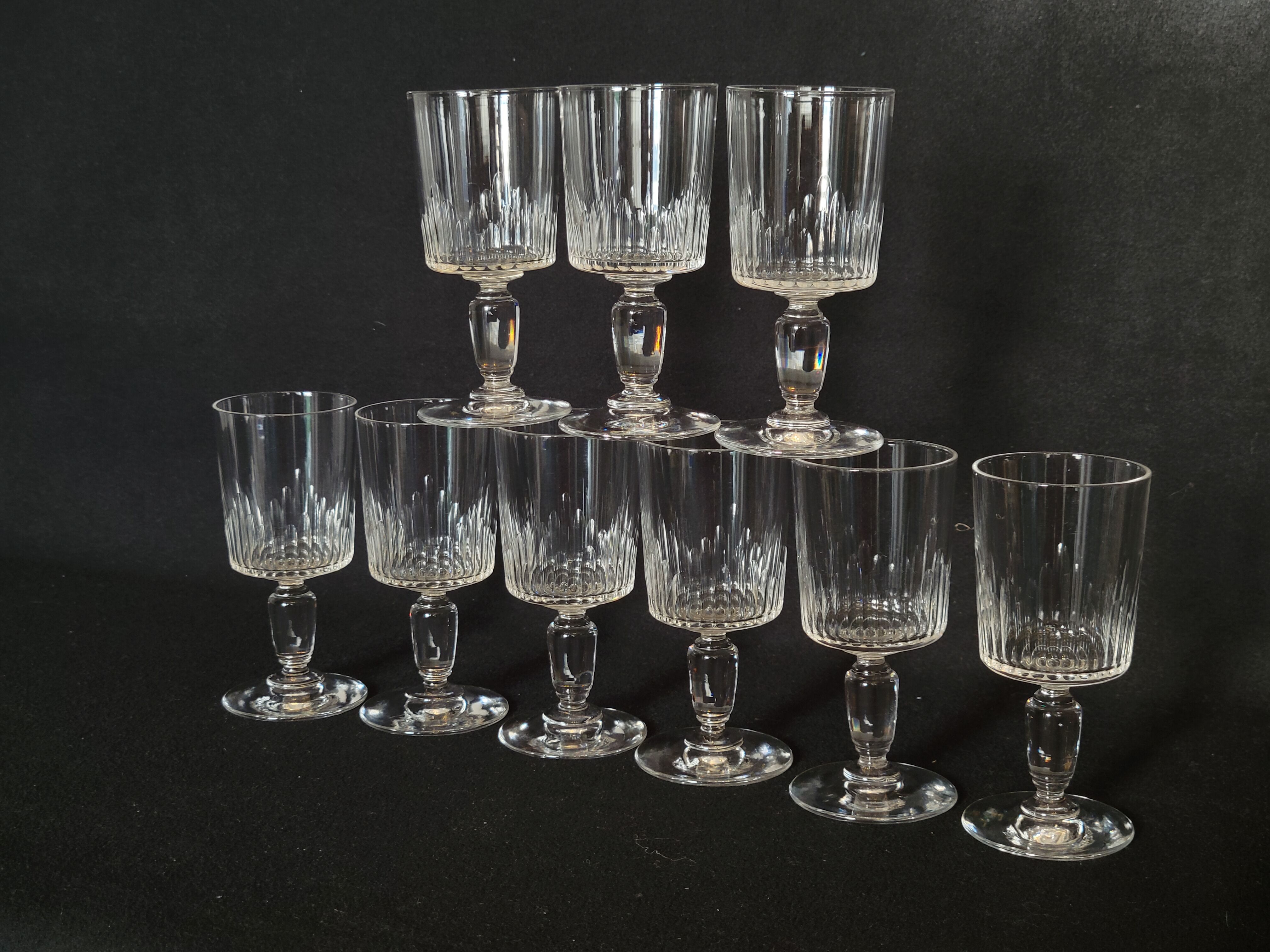 9 old crystal glasses cut Baccarat / Val St Lambert model Jeux d'Orgues
