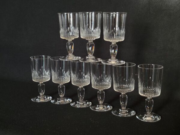 9 anciens verres en cristal taillé Baccarat Val St Lambert modèle Jeux d'Orgues