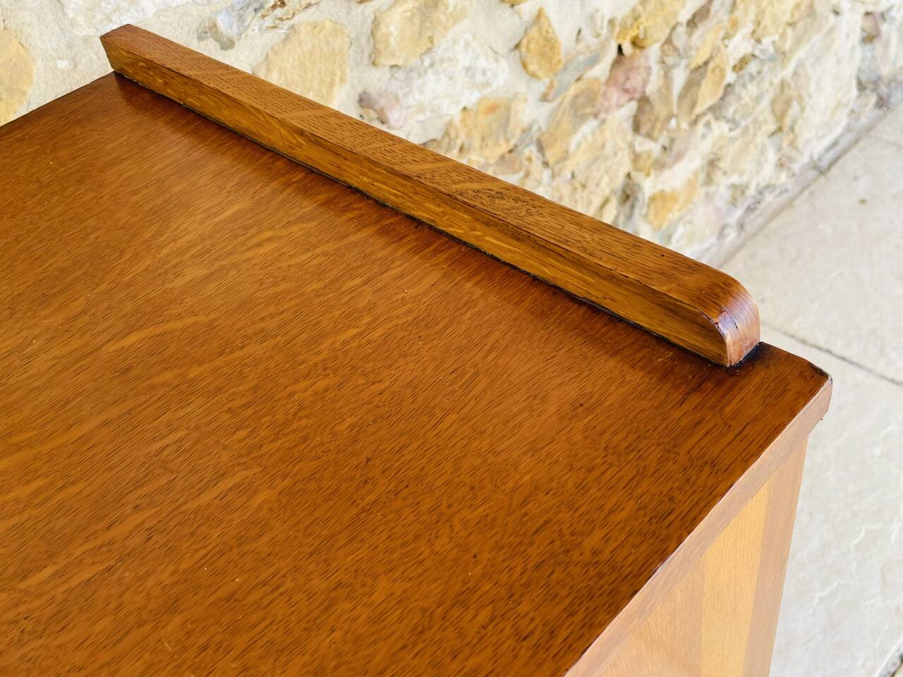 Vintage storage furniture in flame-figured oak, by Gillard Bourdin, circa 196.