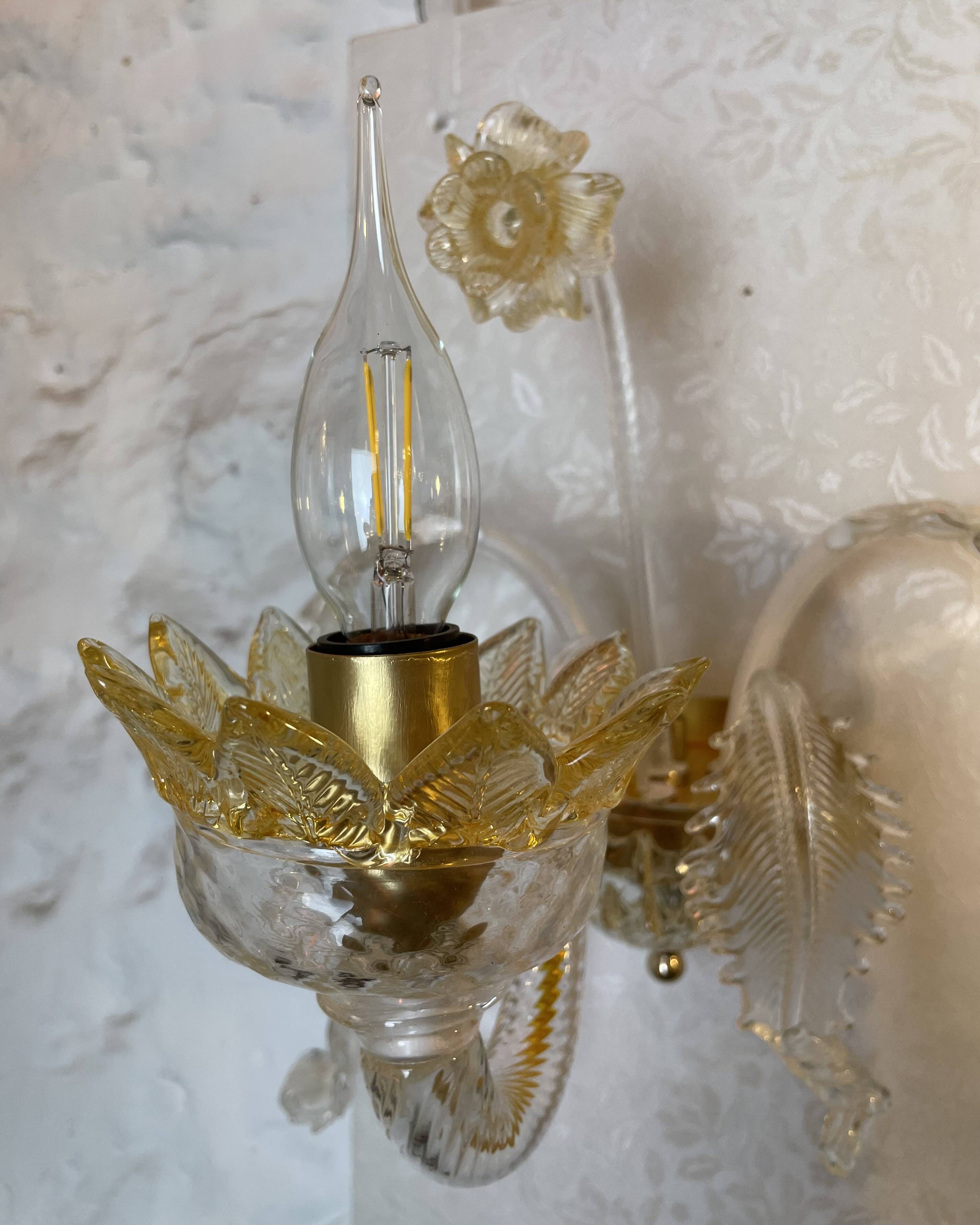 Pair of Murano Sconces in the style of Barovier & Toso, 1980s