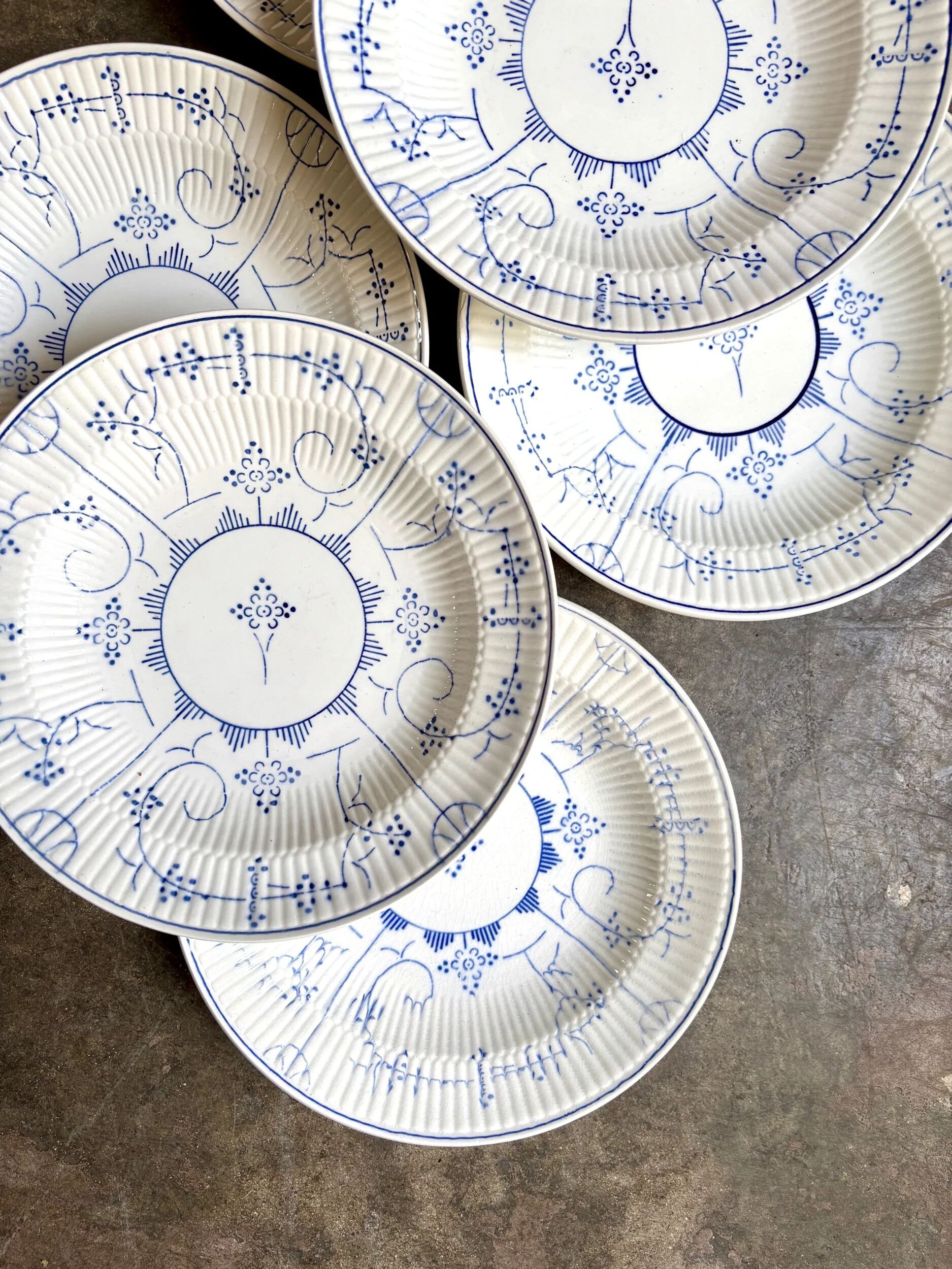 6 deep plates Boch La Louvière in blue glazed earthenware, "Copenhagen" service - 1920s-30s