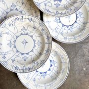 6 deep plates Boch La Louvière in blue glazed earthenware, "Copenhagen" service - 1920s-30s