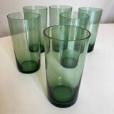 Set 6 verres gobelets verts soufflés 1960