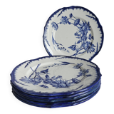6 antique plates Creil & Montereau Sunflower model blue – 19th century