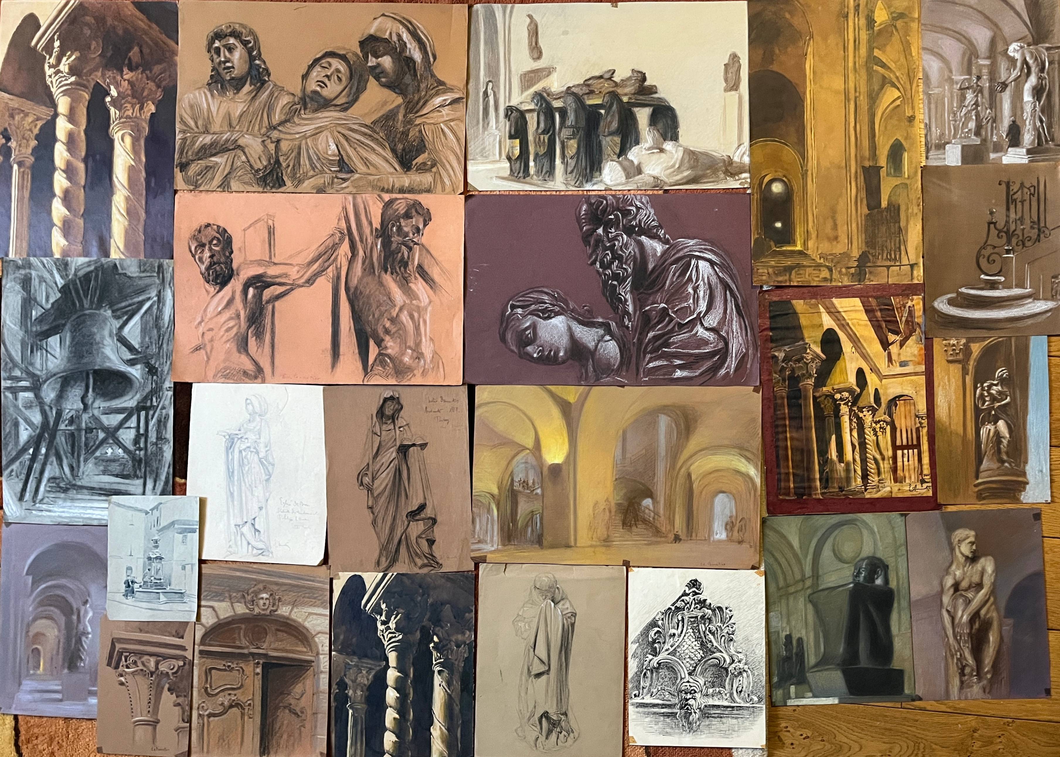 Paintings Lot 22 studies Edouard Pannetier (1884-1965) Architecture sculpture etc