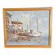 Peinture à l'huile encadrée originale signée "Quai de pêche port"
