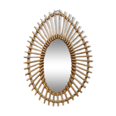 Miroir soleil asymétrique vintage rotin osier bambou artisanal scandinave