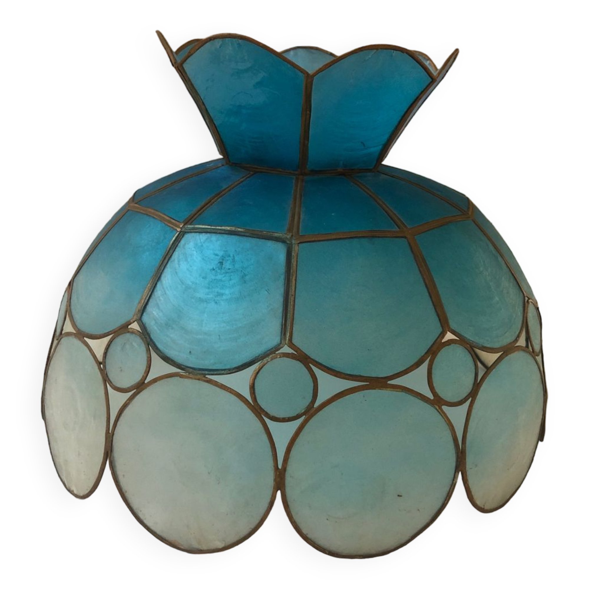 Blue mother-of-pearl and brass chandelier