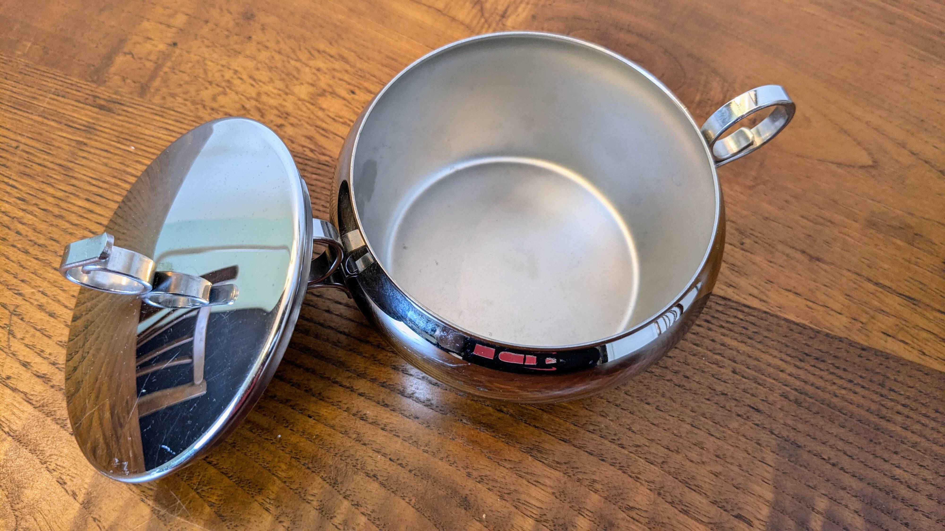 Antique stainless steel sugar bowl by Remy Letang
