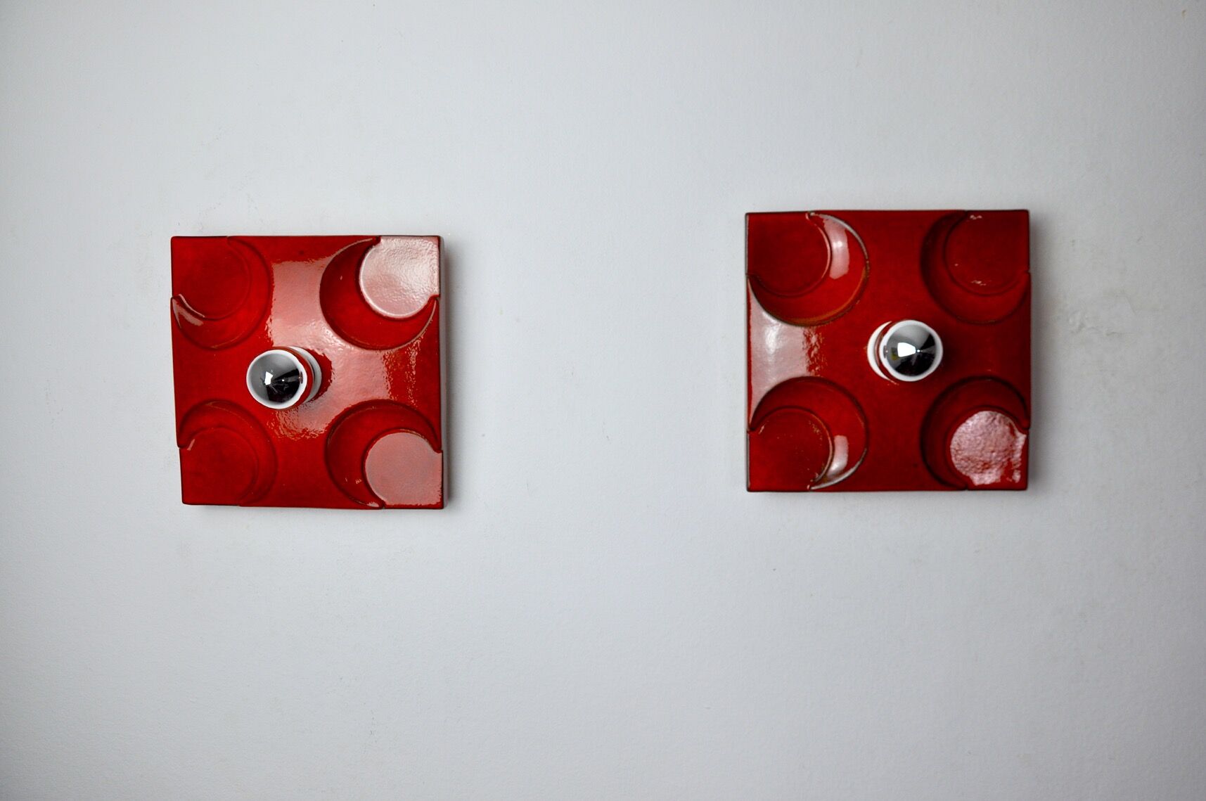 Pair of Fat Lava wall lamps by Hustadt Leuchten, Orange ceramic, Germany, 1960