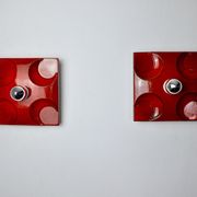 Pair of Fat Lava wall lamps by Hustadt Leuchten, Orange ceramic, Germany, 1960