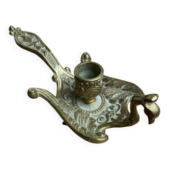 Hand candlestick, peacock shape, in bronze