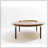 Mid-century wood and leather coffee table
